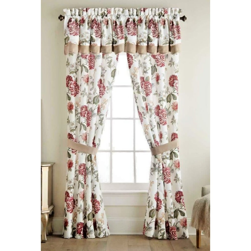 Croscill Floral White Panel Pair Pole Top Curtains Drapes w/Tiebacks 82 W x 84 L